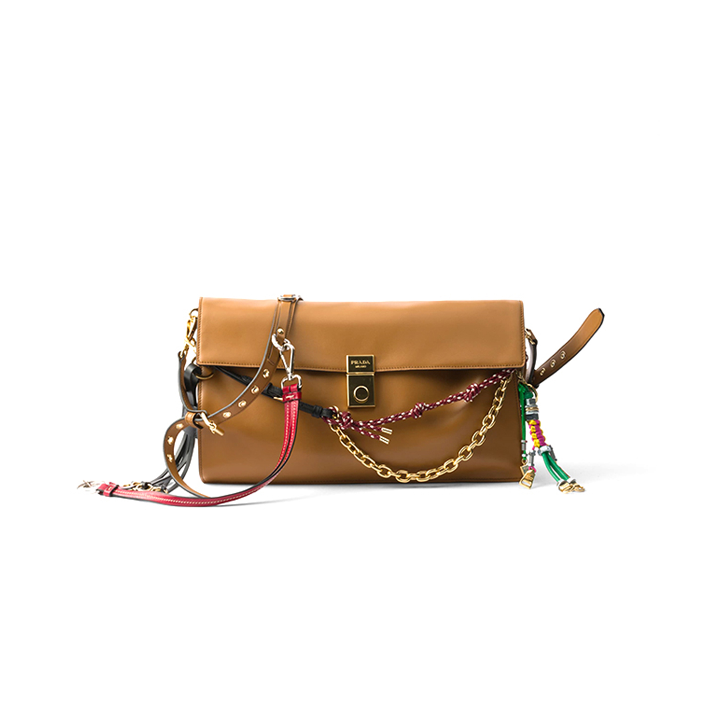 PRADA SOFT SOUND LARGE LEATHER SHOULDER BAG WITH CHARMS 1BD378 (35*19.5*10.5cm)